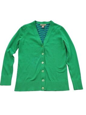 Banana Republic Green Cardigan Gold Buttons Striped Back Size S